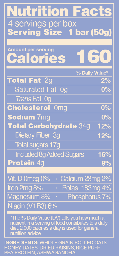 CHILL Oatmeal Raisin with Ashwagandha (4 granola snack bars)