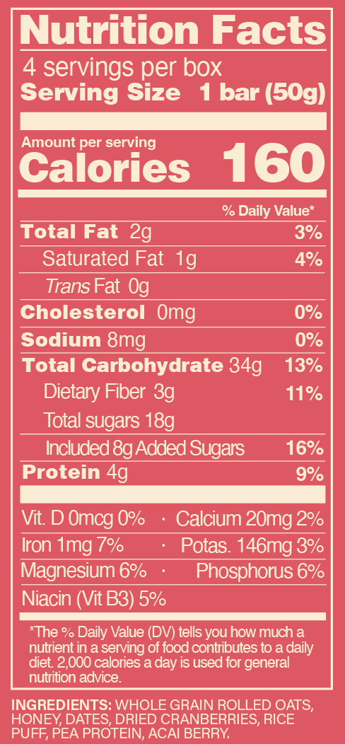 DETOX Cranberry with Acai (4 granola snack bars)