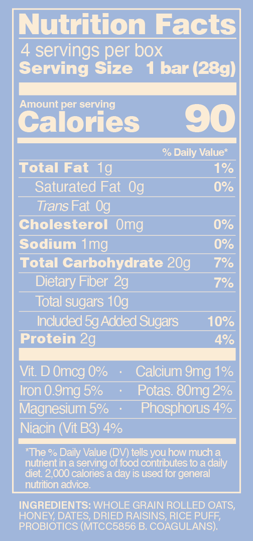 Oat Raisin Racoon with Probiotics (4 granola snack bars)