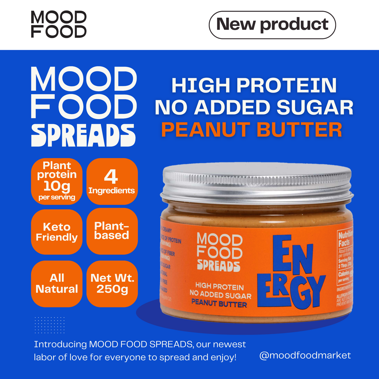 MOOD FOOD SPREADS ENERGY High Protein - No Added Sugar PEANUT BUTTER