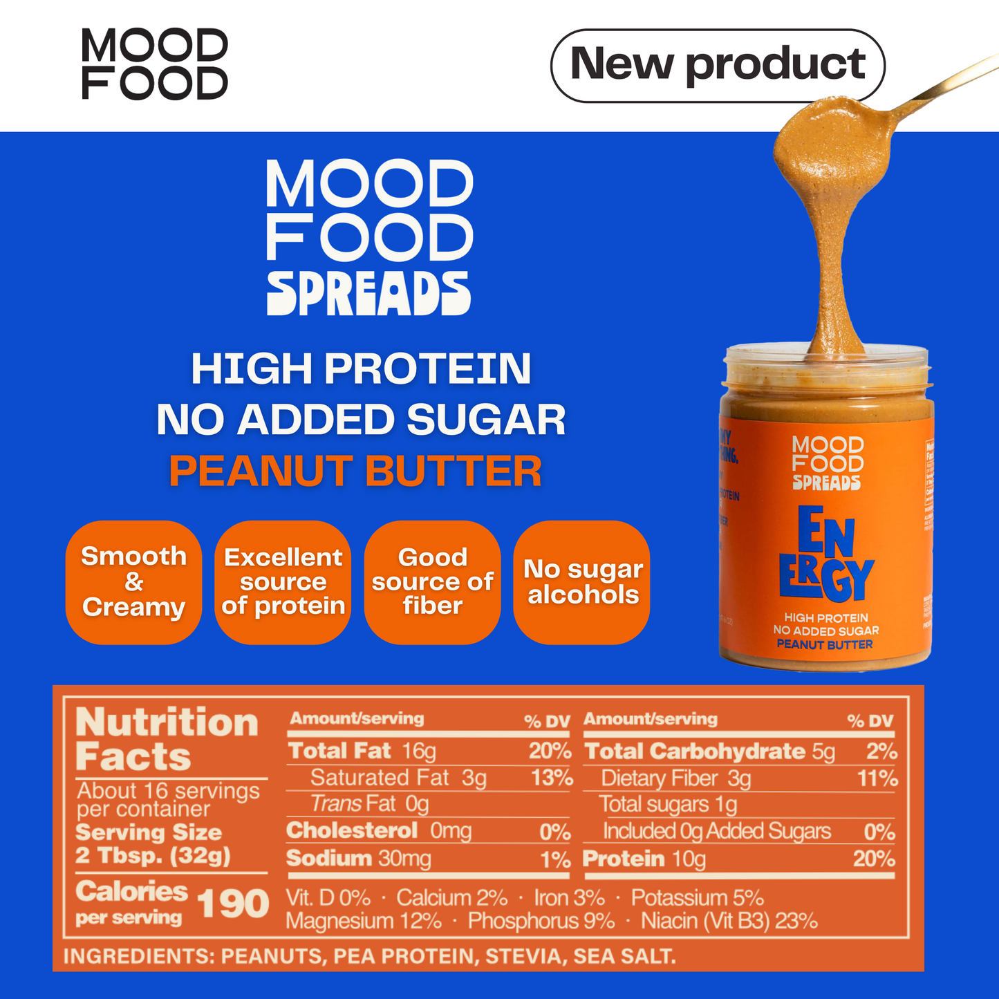 MOOD FOOD SPREADS ENERGY High Protein - No Added Sugar PEANUT BUTTER