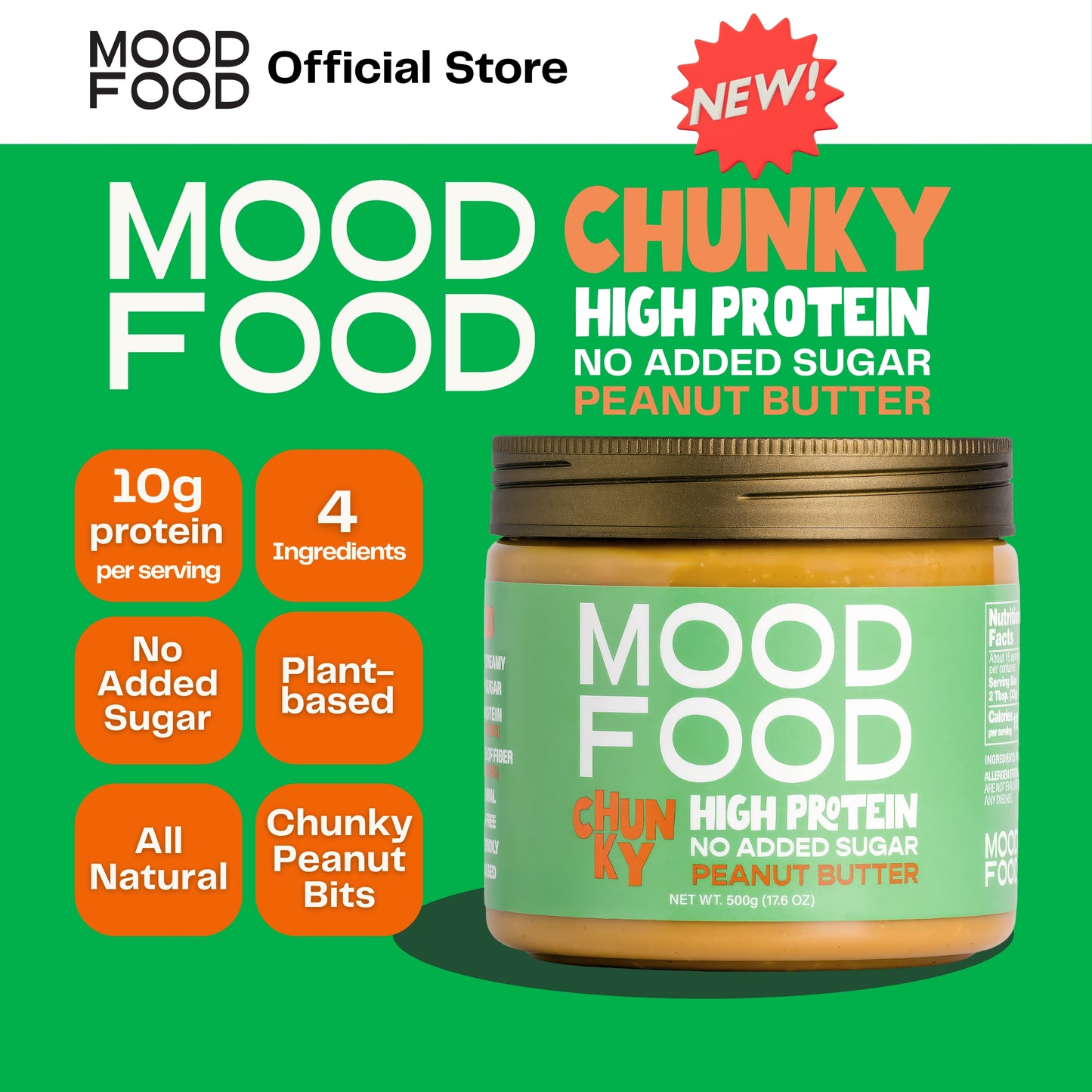 MOOD FOOD CHUNKY High Protein - No Added Sugar PEANUT BUTTER
