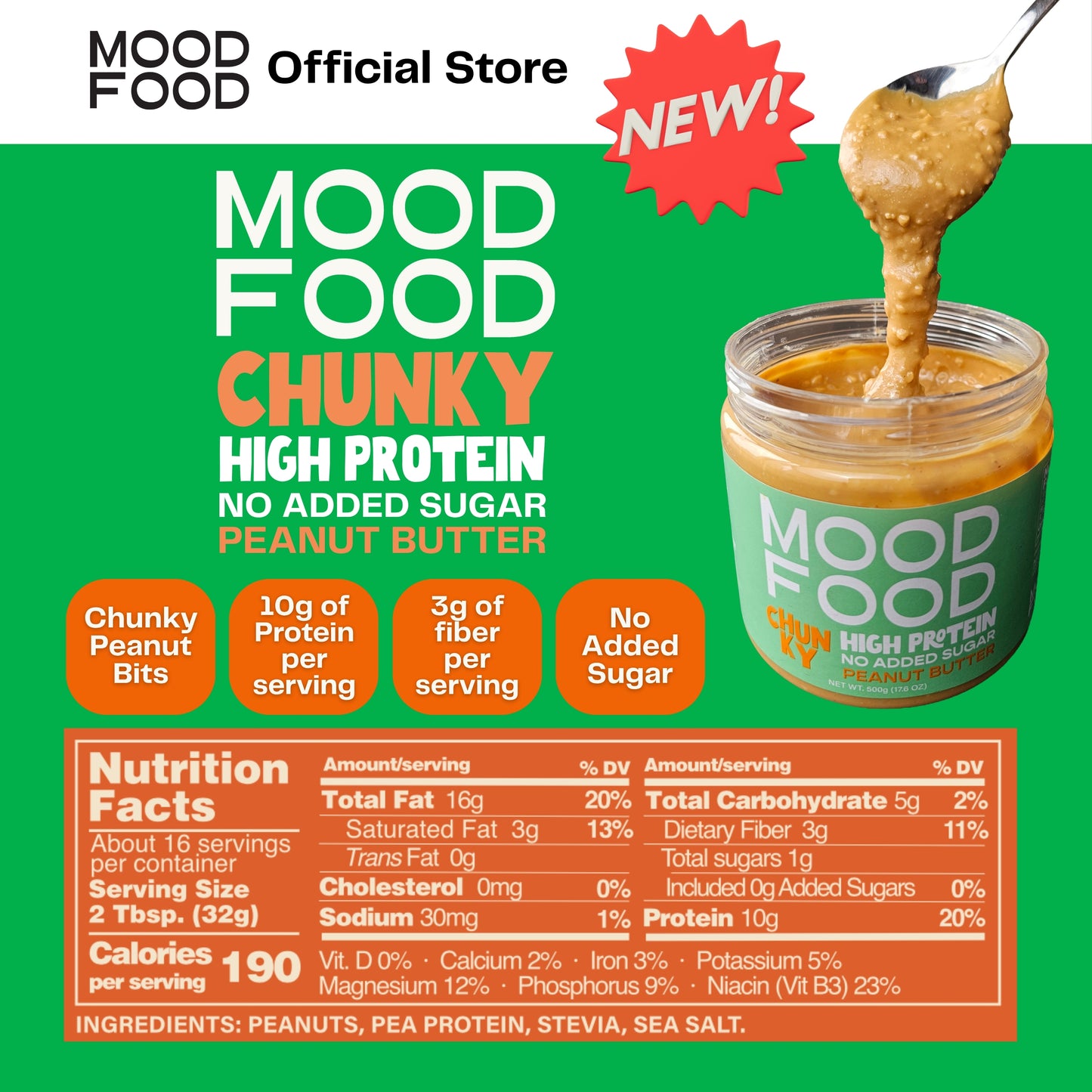 MOOD FOOD CHUNKY High Protein - No Added Sugar PEANUT BUTTER